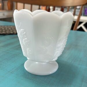Vintage E.O. Brody Milk Glass Footed Compote Vase GRAPEVINE MJ 20 2250